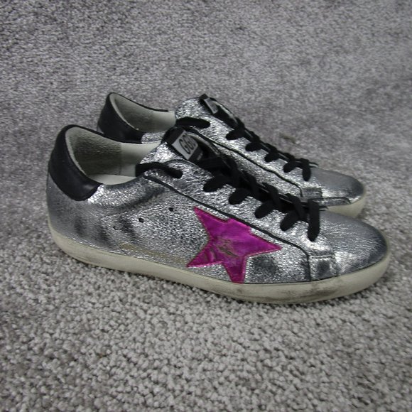 Golden Goose Sneakers Womens Size 36 Eu 5.5 Us Superstar Silver Leather Sparkle - Picture 1 of 11